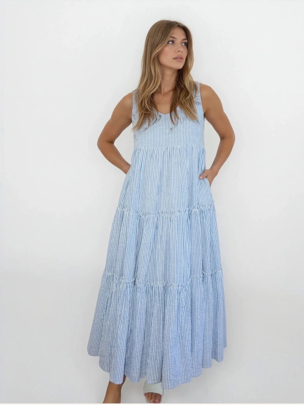 Donna Tiered Maxi Dress Seersucker